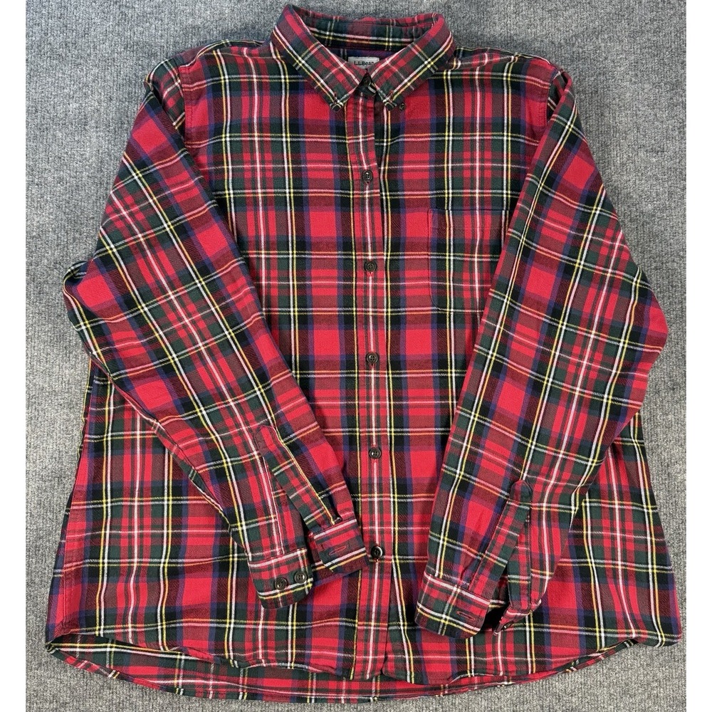 LL Bean Shirt Men‎ XL Scotch Plaid Flannel Cotton Red Tartan Button Down Y2K